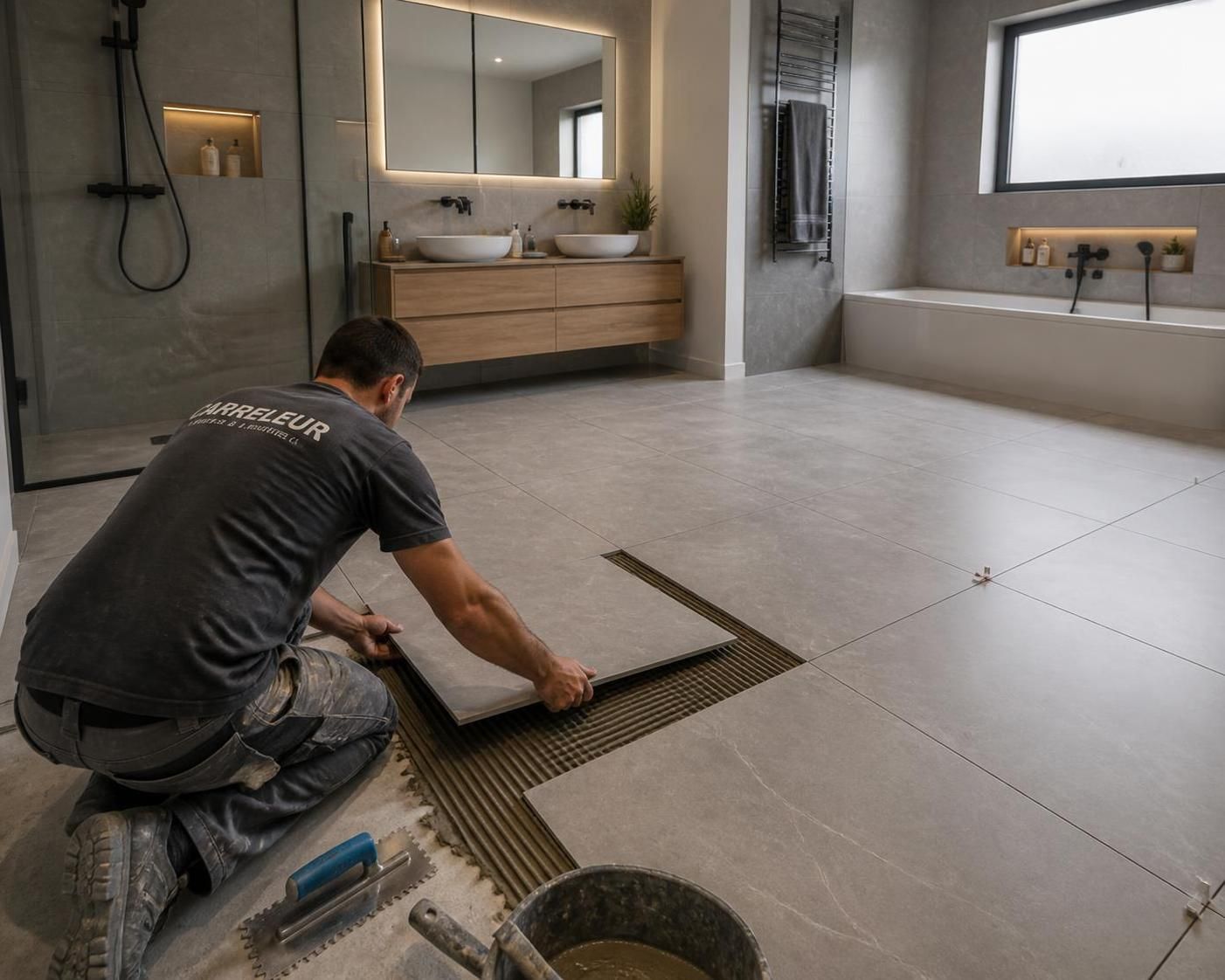 découvrez le prix de la pose de carrelage 60x60 en double encollage en 2026 et obtenez des conseils pour bien estimer votre budget rénovation.