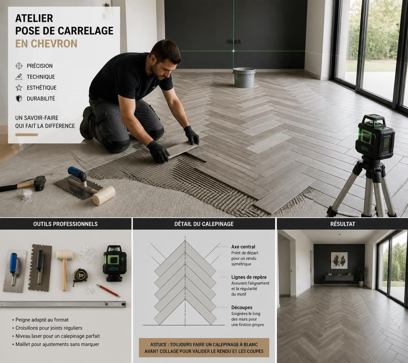 découvrez notre guide complet pour la pose de carrelage en chevron et réalisez un résultat élégant et professionnel facilement chez vous.