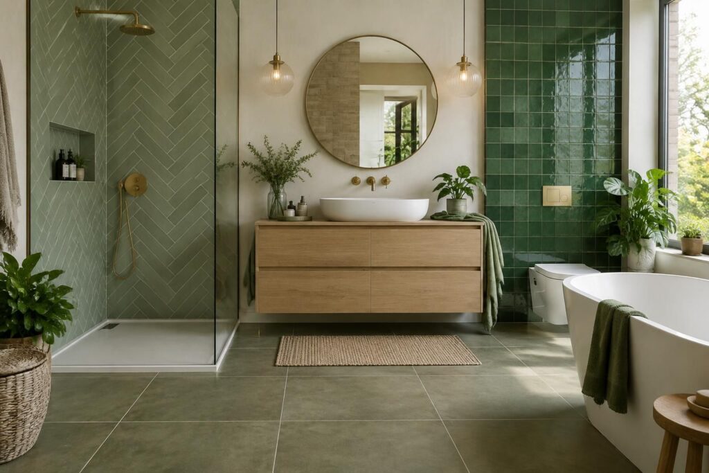 découvrez comment choisir un carrelage vert pour votre salle de bain : styles, formats, associations de couleurs et conseils pour un résultat harmonieux.